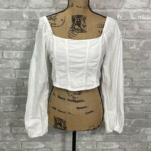 Kirious White Long Sleeve Cropped Top